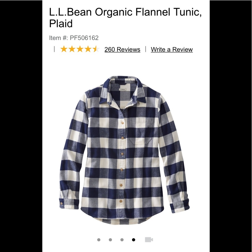 LLBean Organic Flannel, Plaid, Navy, Small - NWT